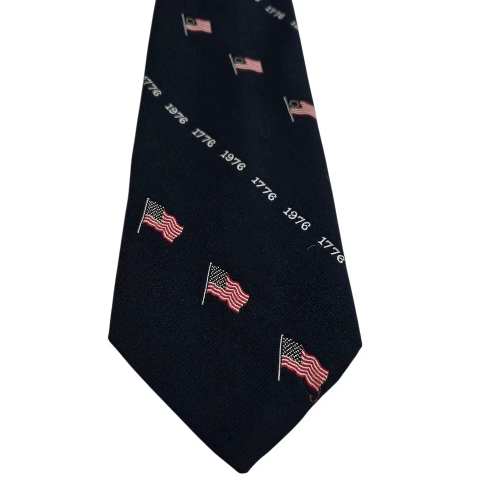 Mister G Mens Necktie Navy Blue Polyester‎ American Flag Knit Patriotic Novelty